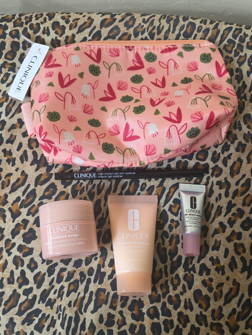 Clinique Pink Floral Travel Pouch with Skincare Set